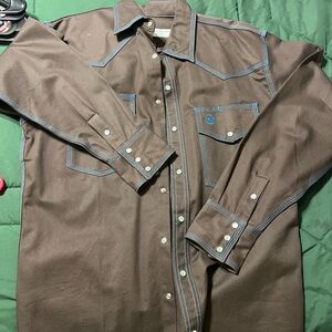 Men's Brown Button Down Shirt with Contrast Stitching